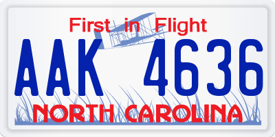 NC license plate AAK4636