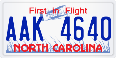 NC license plate AAK4640