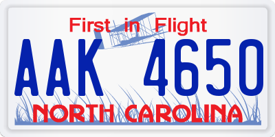 NC license plate AAK4650