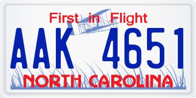 NC license plate AAK4651