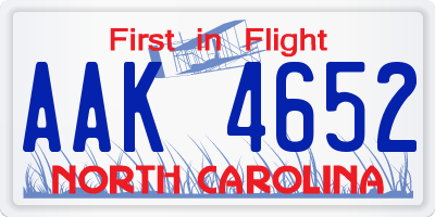 NC license plate AAK4652