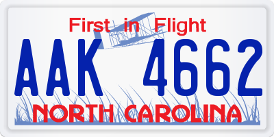 NC license plate AAK4662