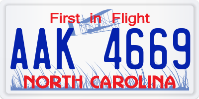 NC license plate AAK4669