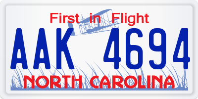 NC license plate AAK4694