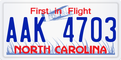 NC license plate AAK4703