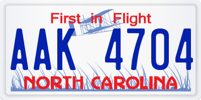 NC license plate AAK4704