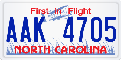 NC license plate AAK4705