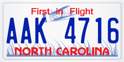 NC license plate AAK4716