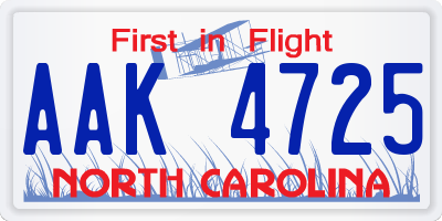 NC license plate AAK4725