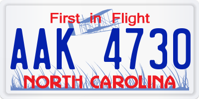 NC license plate AAK4730