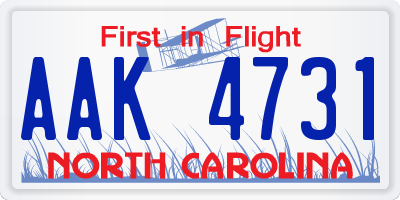 NC license plate AAK4731