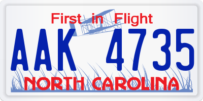 NC license plate AAK4735