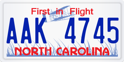 NC license plate AAK4745