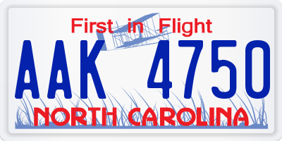 NC license plate AAK4750