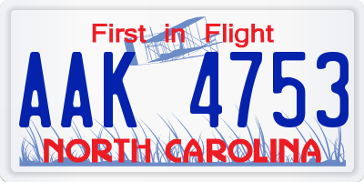NC license plate AAK4753