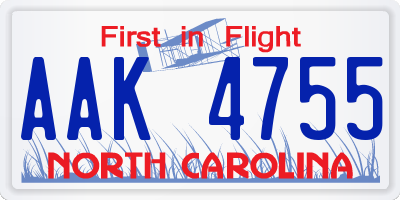 NC license plate AAK4755