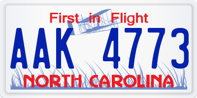 NC license plate AAK4773