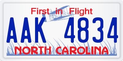 NC license plate AAK4834