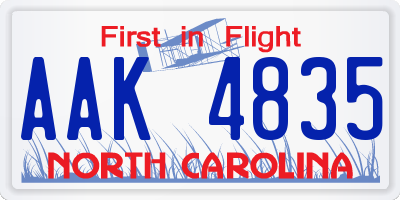 NC license plate AAK4835
