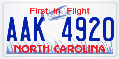 NC license plate AAK4920