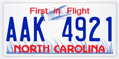 NC license plate AAK4921