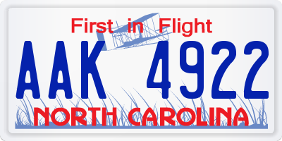 NC license plate AAK4922