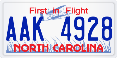 NC license plate AAK4928