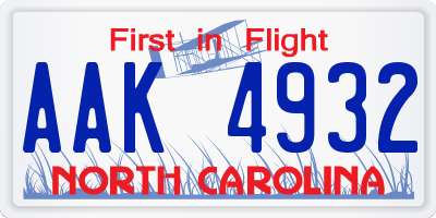 NC license plate AAK4932