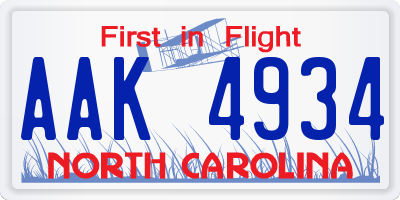NC license plate AAK4934