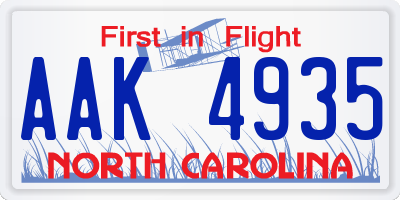 NC license plate AAK4935