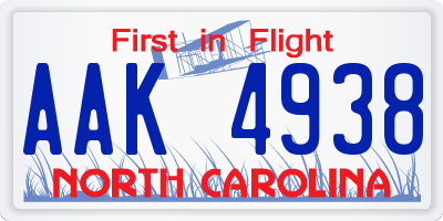 NC license plate AAK4938