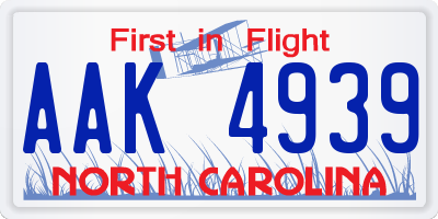 NC license plate AAK4939