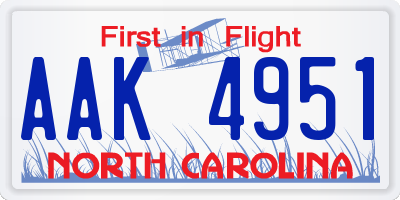 NC license plate AAK4951