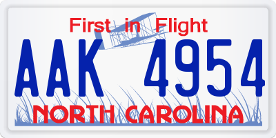 NC license plate AAK4954