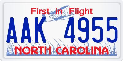 NC license plate AAK4955