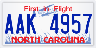 NC license plate AAK4957