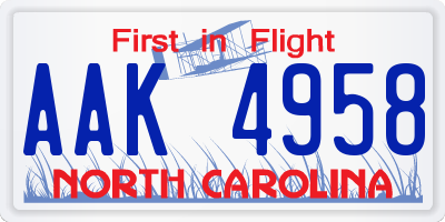 NC license plate AAK4958