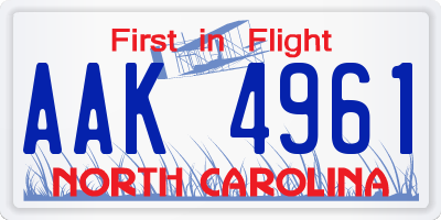 NC license plate AAK4961