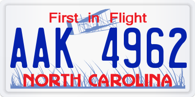 NC license plate AAK4962