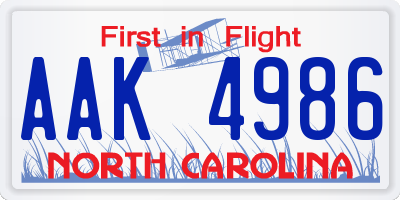 NC license plate AAK4986