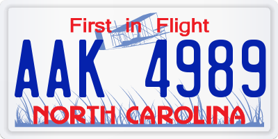NC license plate AAK4989