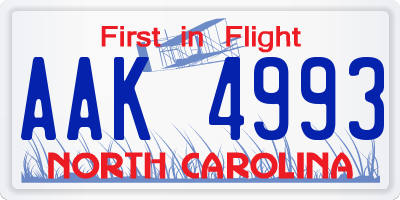 NC license plate AAK4993