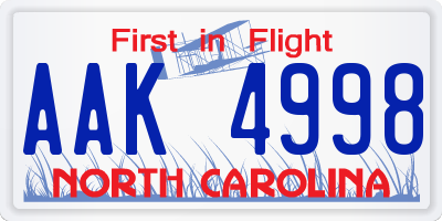 NC license plate AAK4998