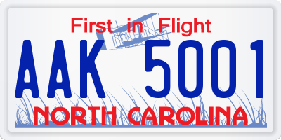 NC license plate AAK5001