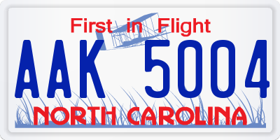 NC license plate AAK5004