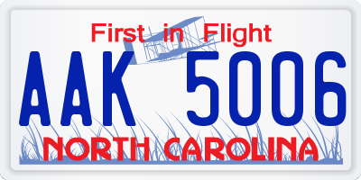 NC license plate AAK5006