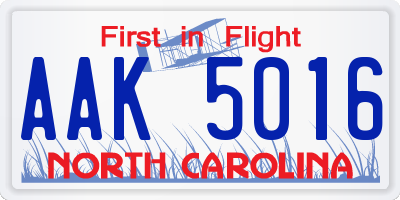 NC license plate AAK5016
