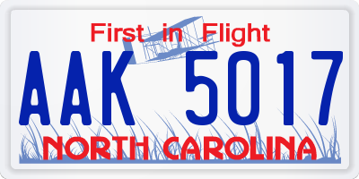 NC license plate AAK5017