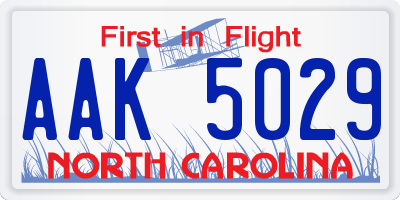 NC license plate AAK5029