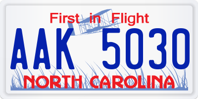 NC license plate AAK5030